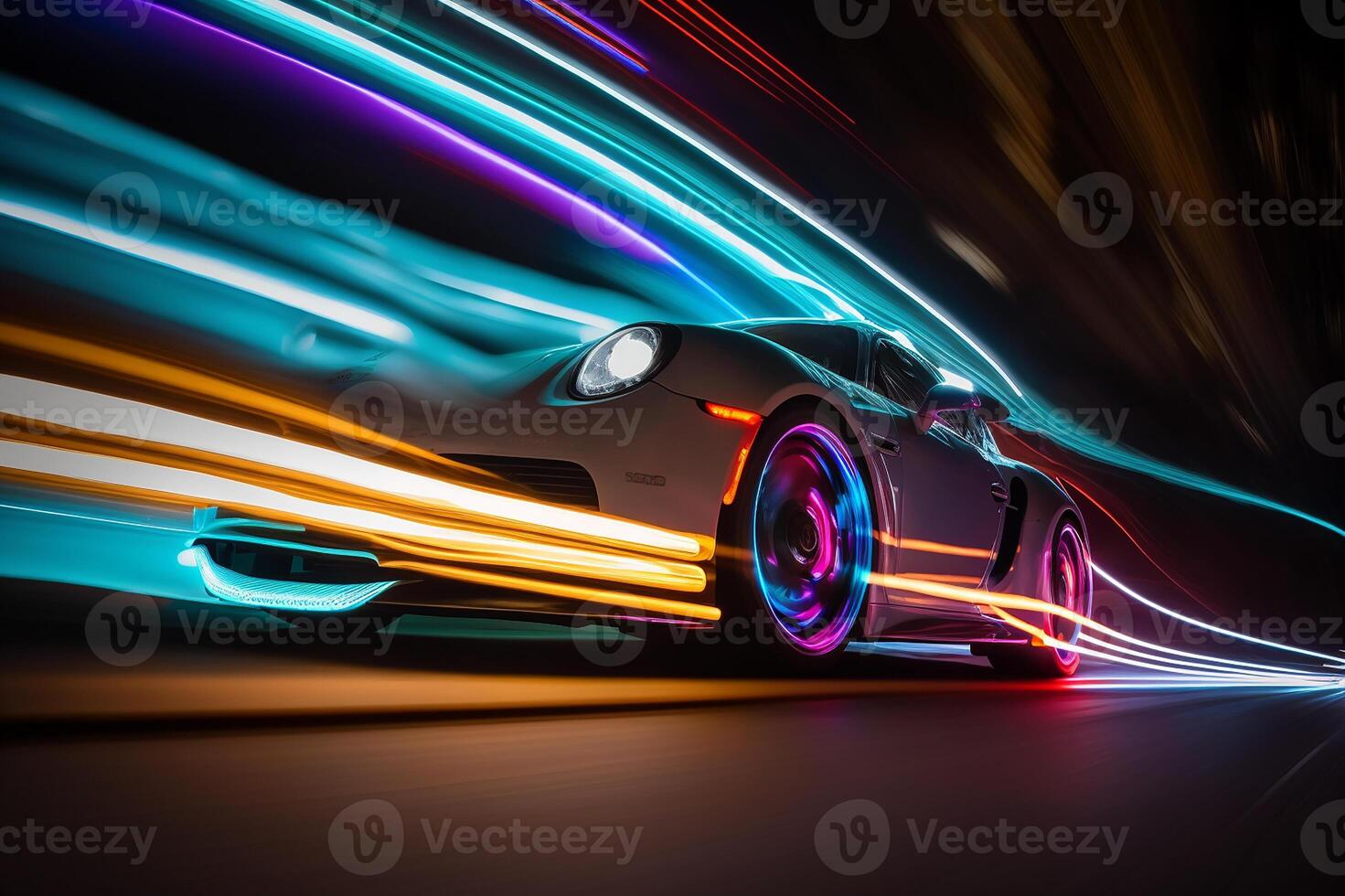 Traces of car headlights. Racing Car. Generative AI 22808171 Stock ...