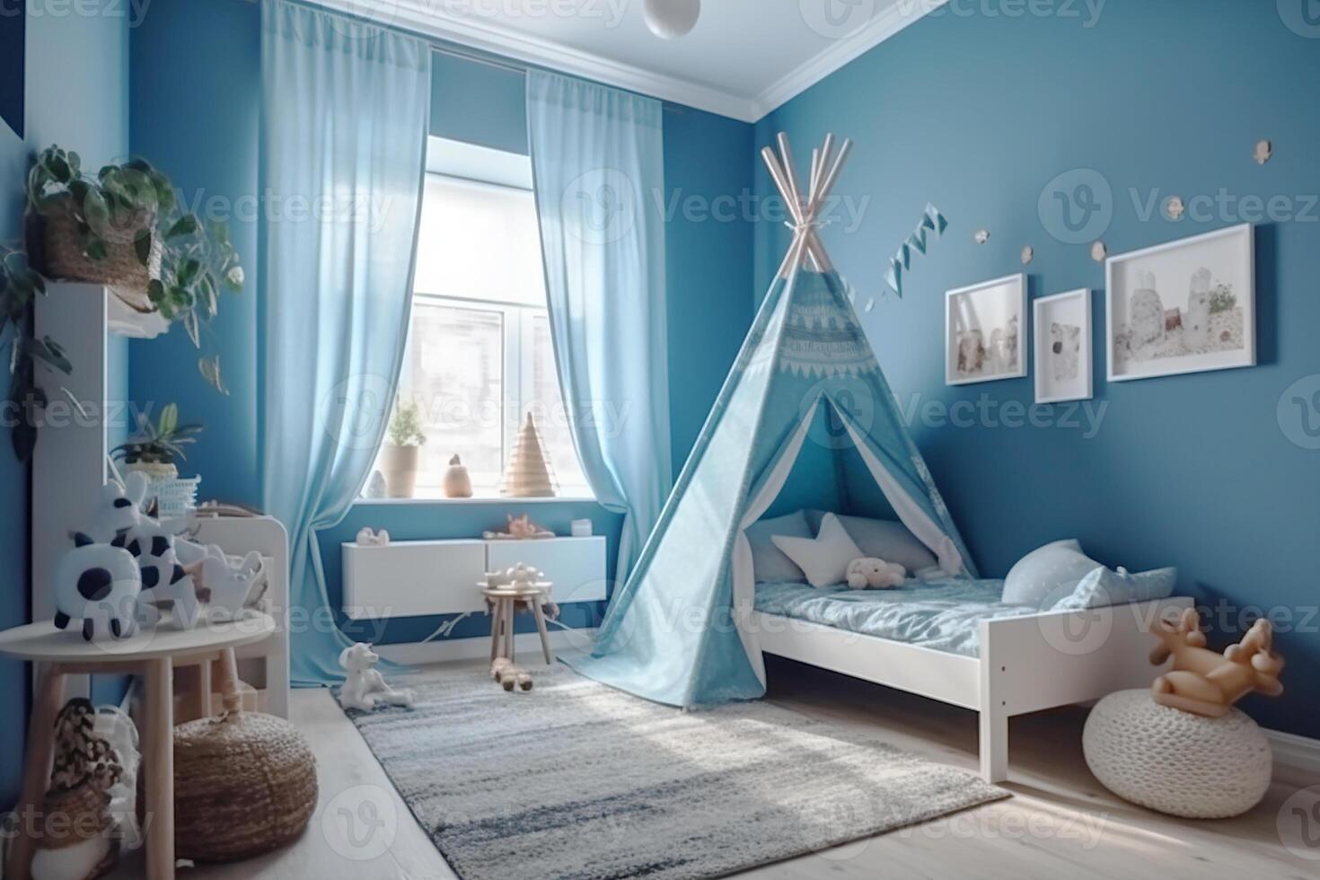 Modern Design of a child's room for a little boy in blue. photo