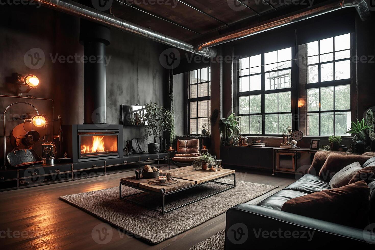 Interior of the living room, loft in an industrial style. photo