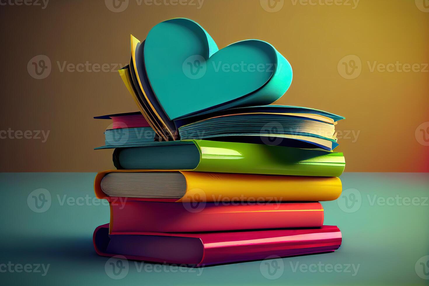 Books and pages in shape of heart. photo