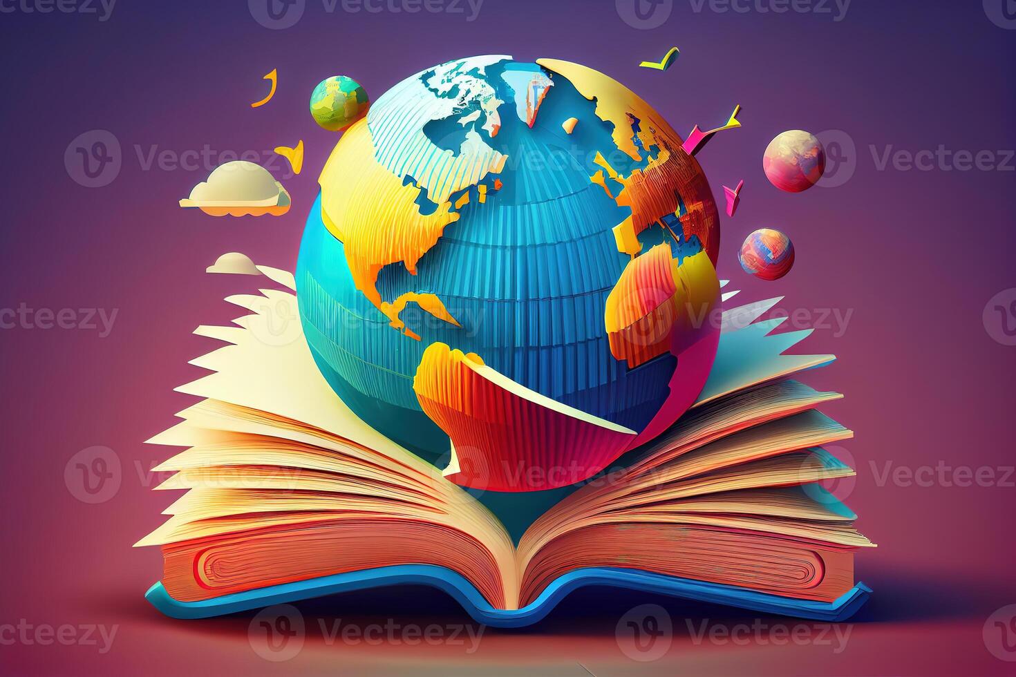World Book Day Concept. Globe shapes with the book. photo