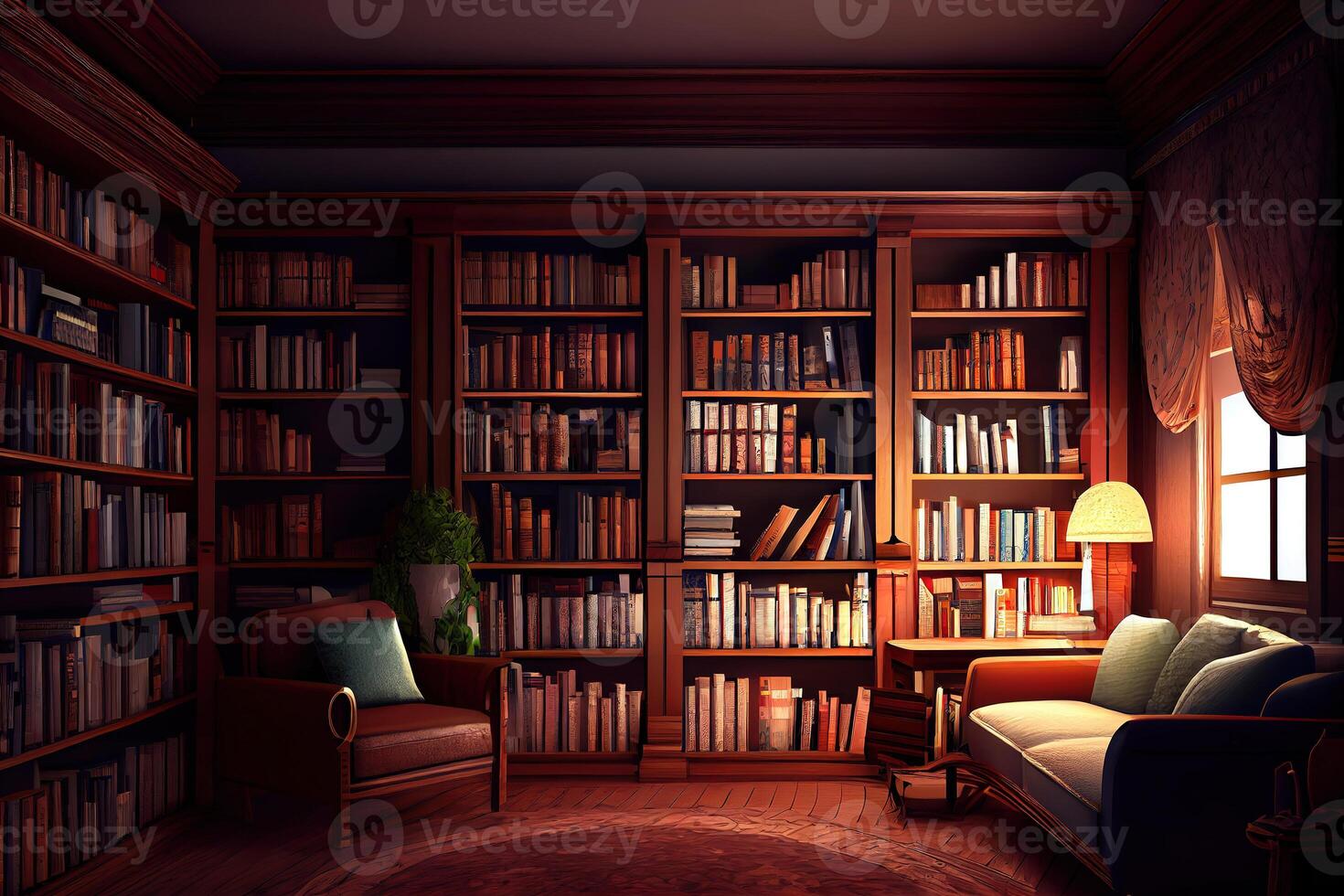 Interior bookshelf room library. photo