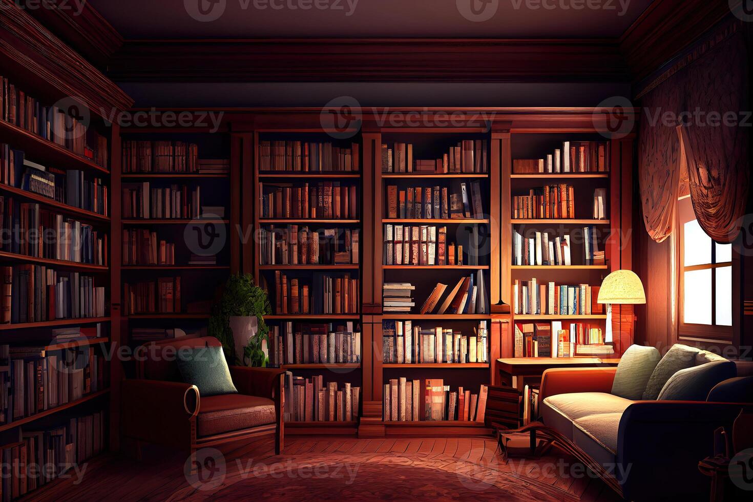 Interior bookshelf room library. photo