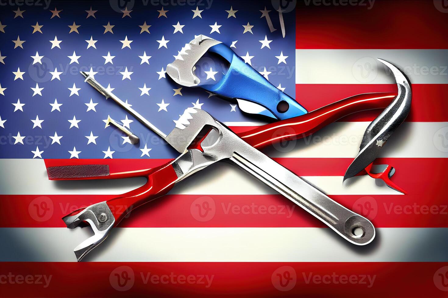 Happy labor day american flag and pliers tools. photo