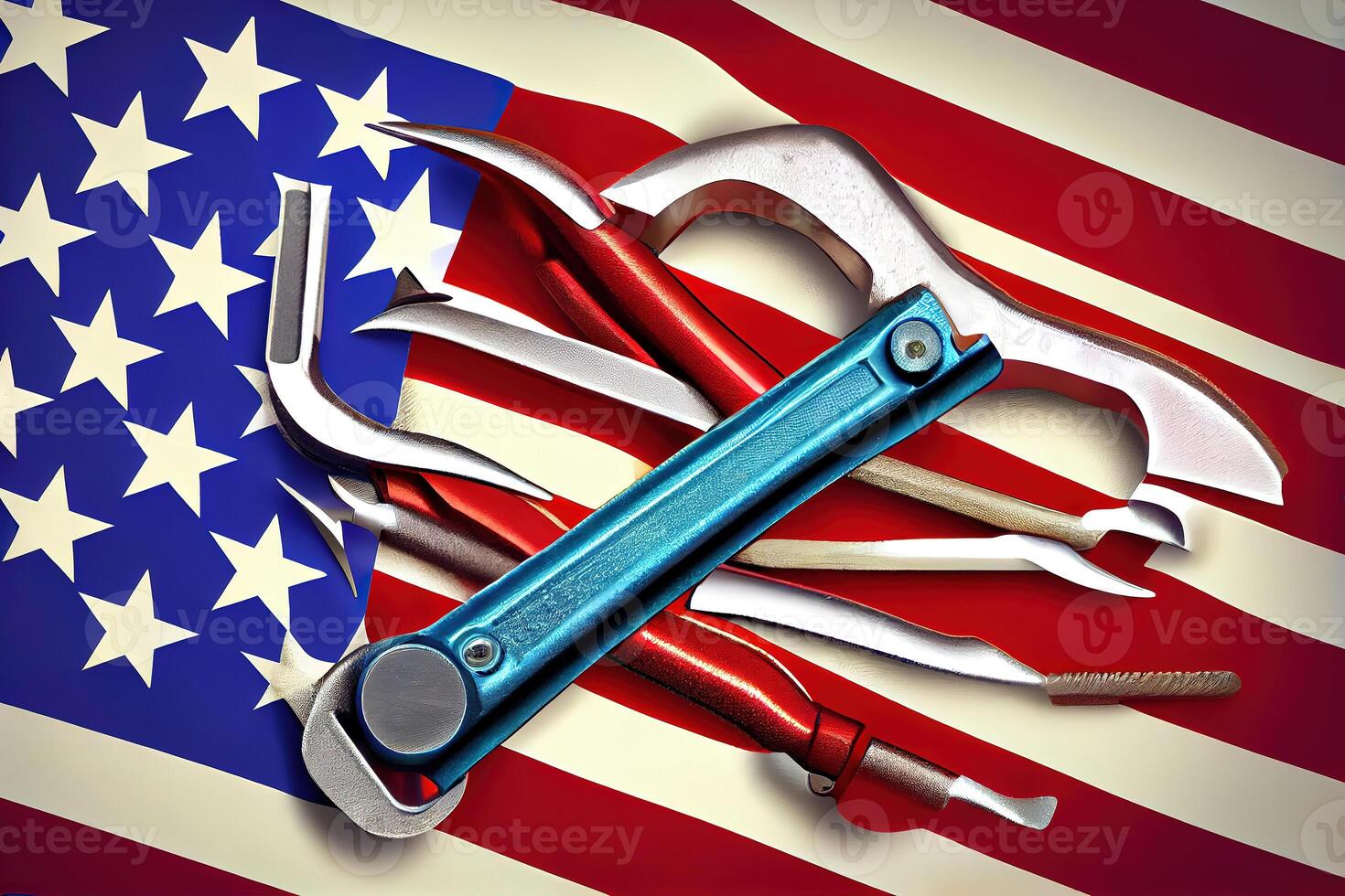 Happy labor day american flag and pliers tools. photo