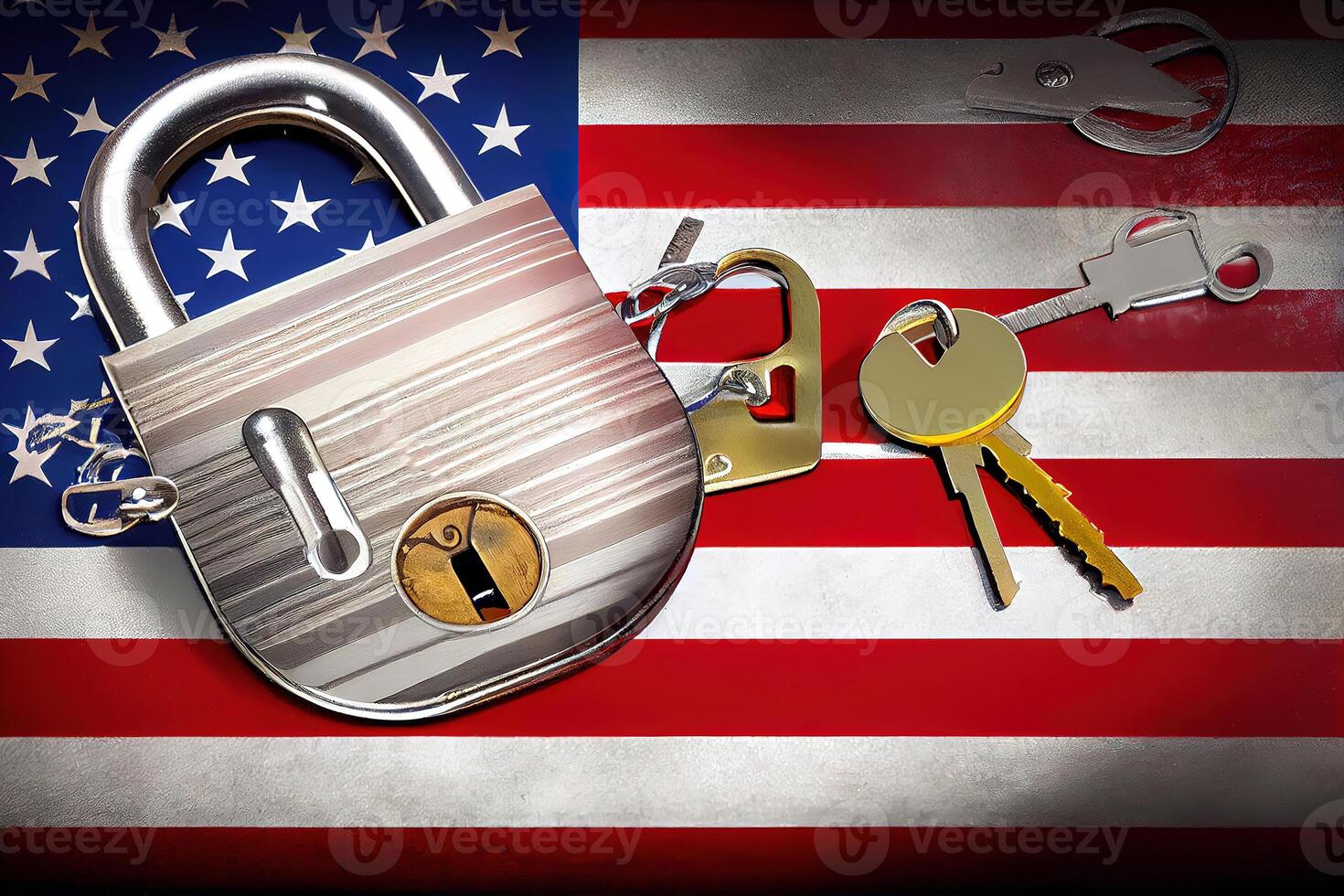 Happy labor day, Padlock with American flag. photo