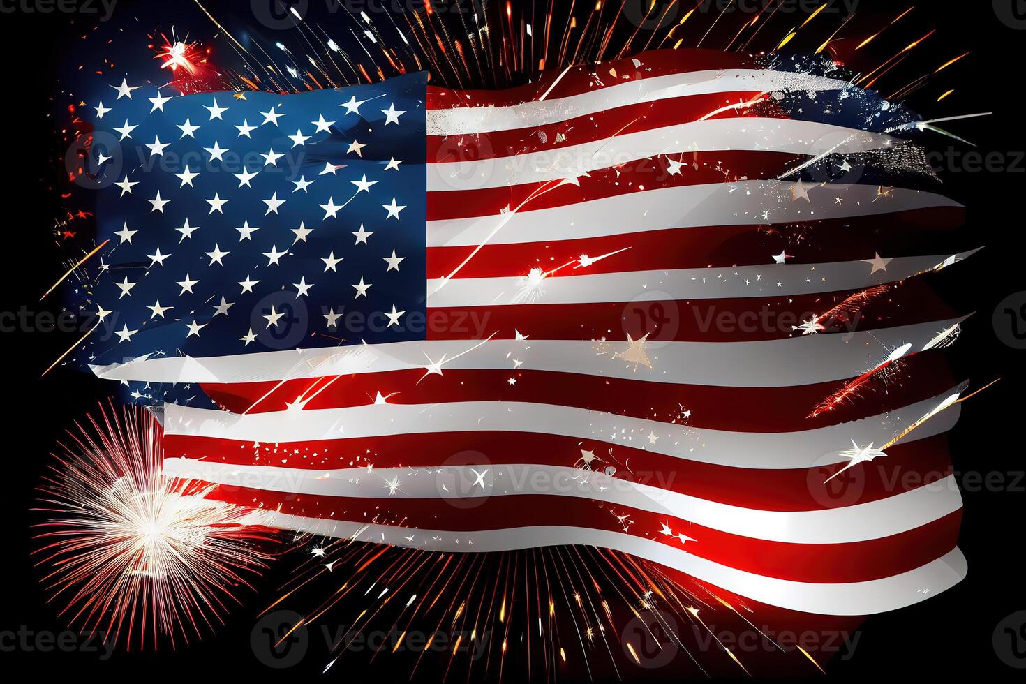Happy labor day, USA flag with fireworks background for 4 july independence day. photo