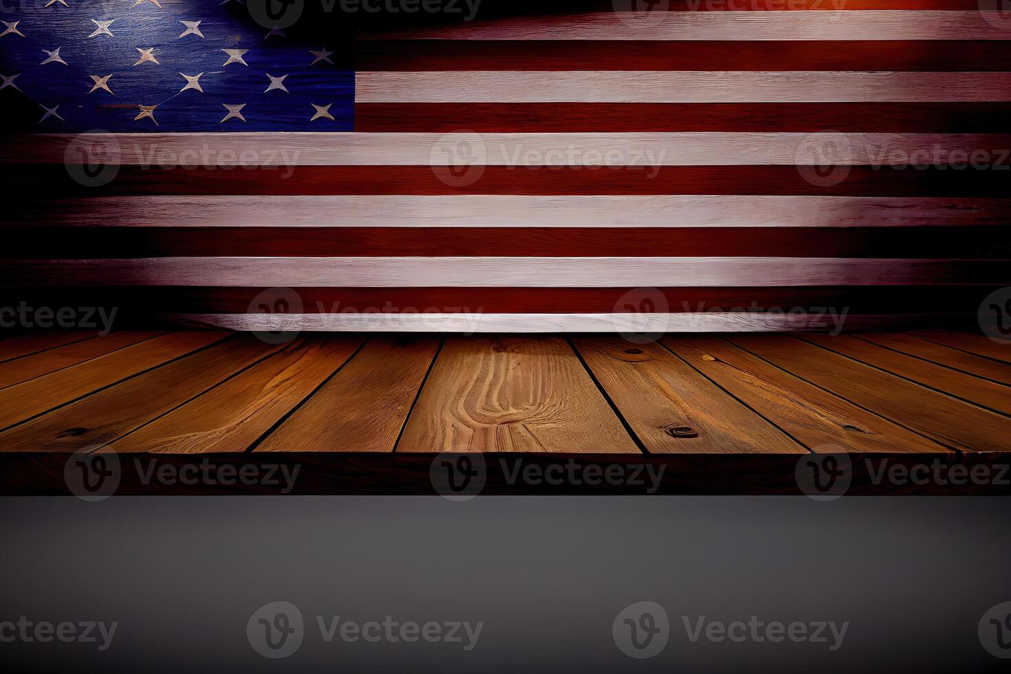 USA style background - empty wooden table for display montages. Happy Labor Day. photo