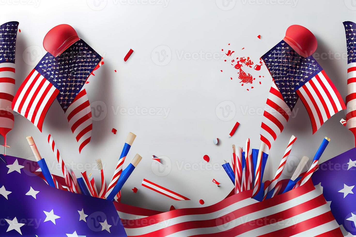 Happy Labor Day. Independence day USA banner mockup with American flags, drinking straws. photo