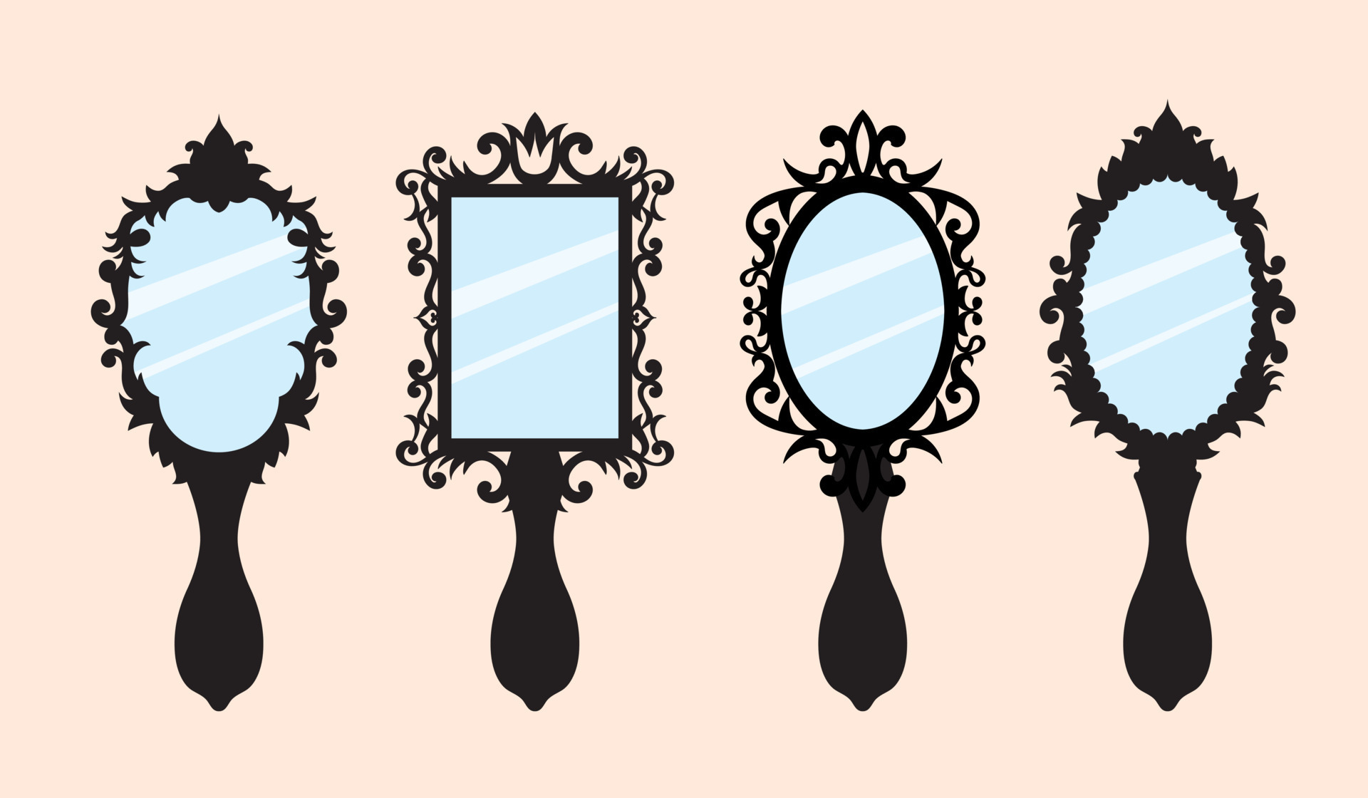 Vector set of hand mirrors in a beautiful ornamental frame. 22808414 Vector Art at Vecteezy