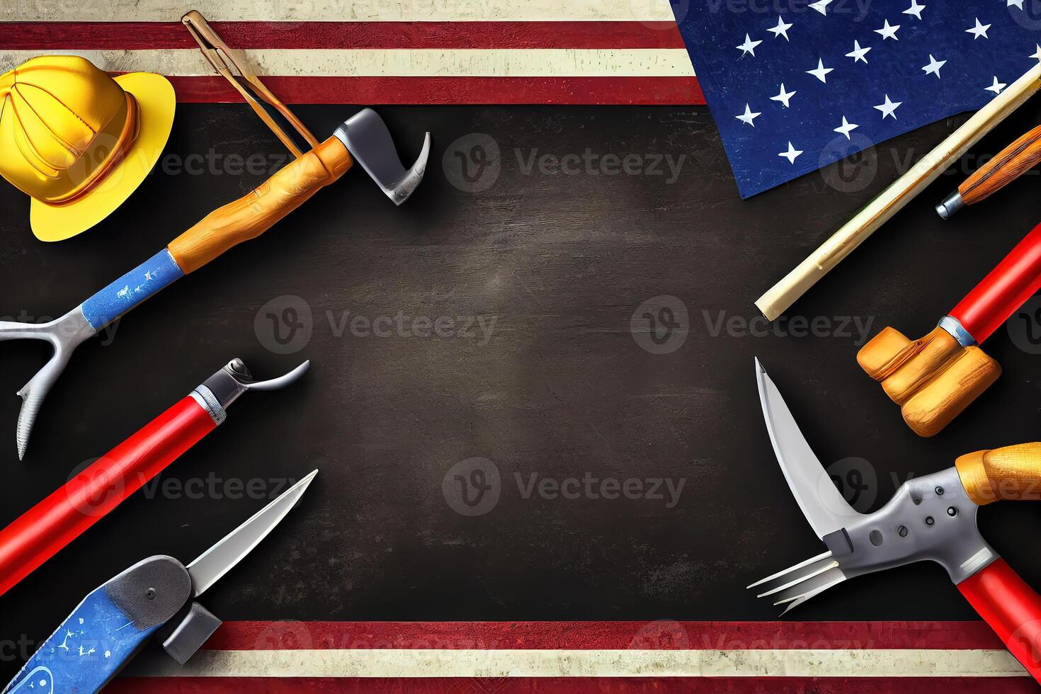 Happy labor day, Top view international worker's day with engineer tools. photo