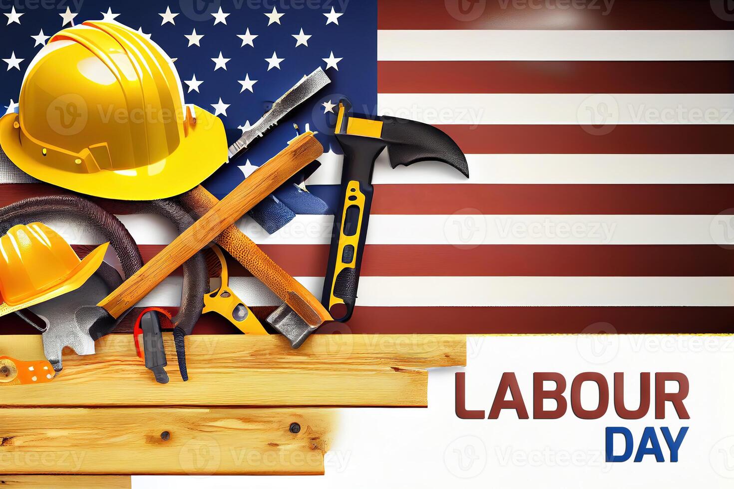 Happy labor day, Construction tools with copy space for labor day. photo