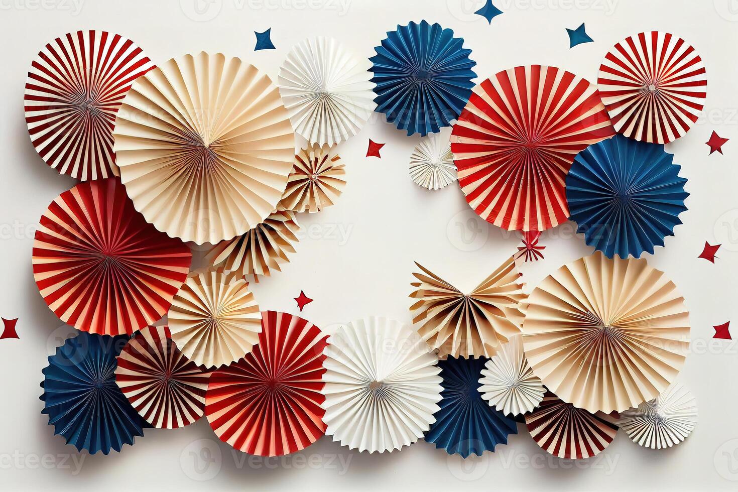 Happy Labor Day,Frame made of USA flag color paper fans on white background. photo