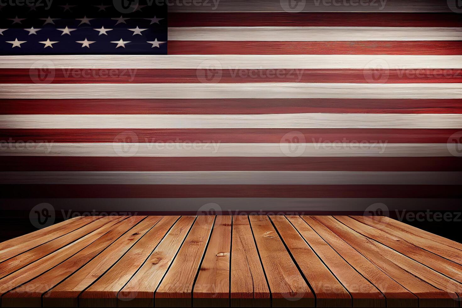 USA style background - empty wooden table for display montages. Happy Labor Day. photo