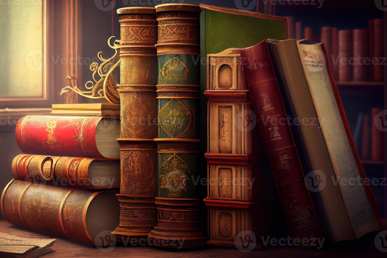 Old books on the shelf. photo