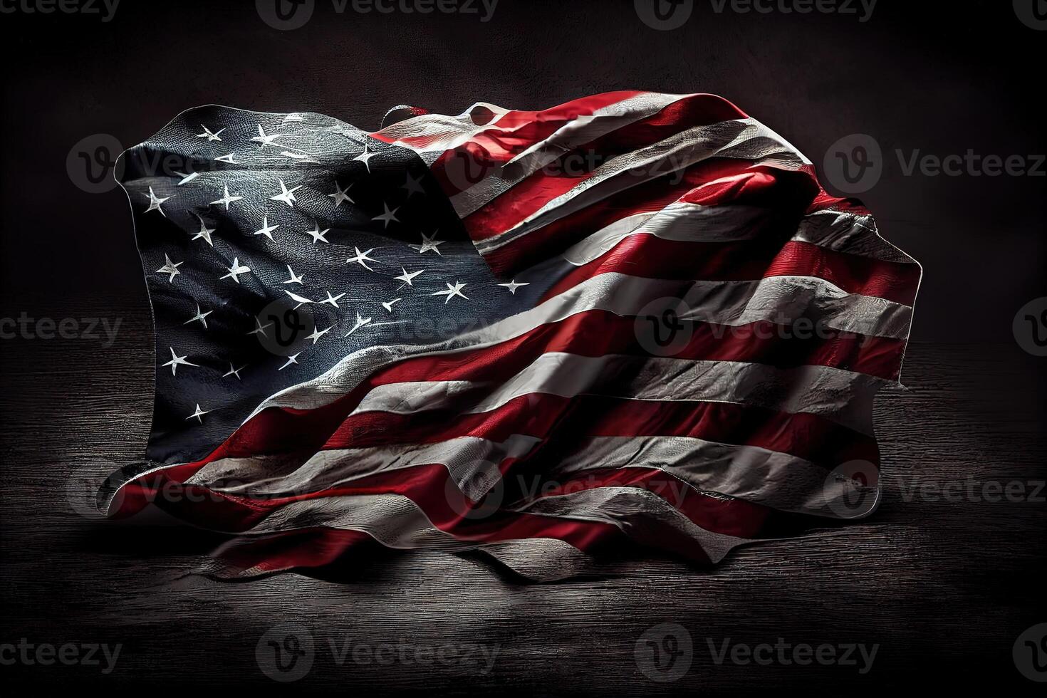 Happy labor day, US American flag on worn black background. photo
