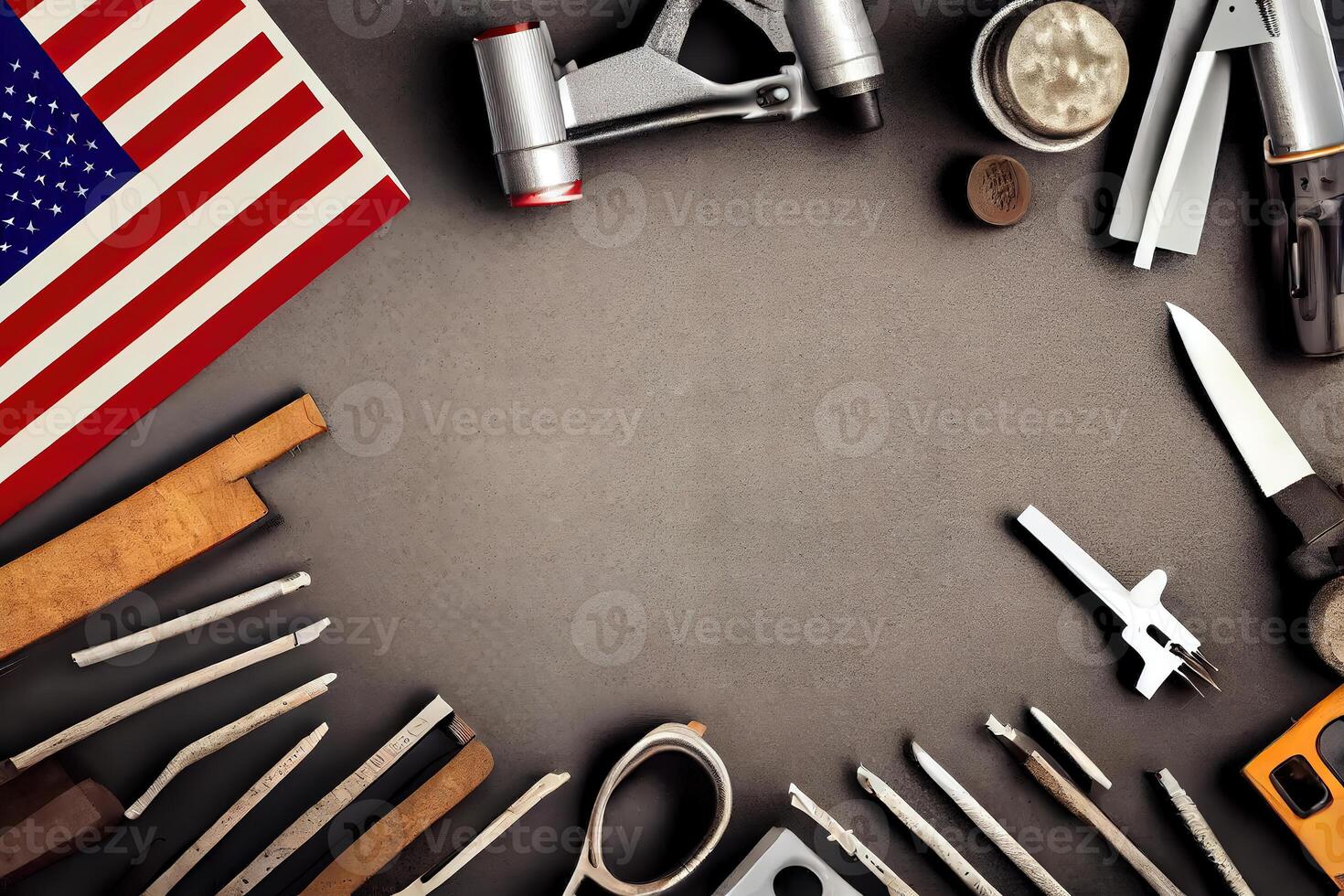 Happy labor day, Top view international worker's day with engineer tools. photo