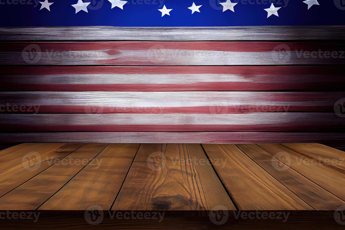 Flag of the united states of america with wooden table. Happy Labor Day. photo