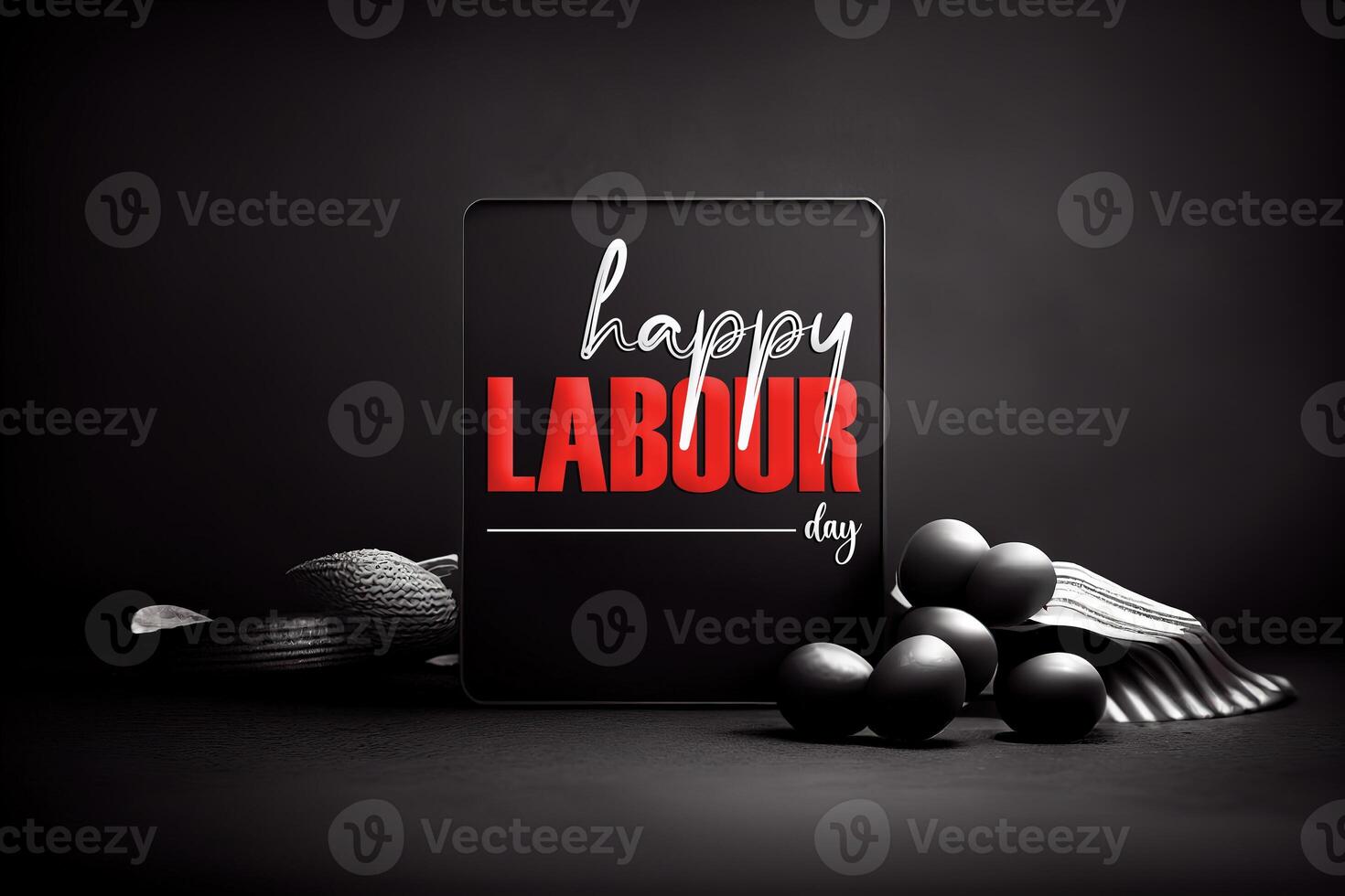 Happy labor day concept on black table background. photo