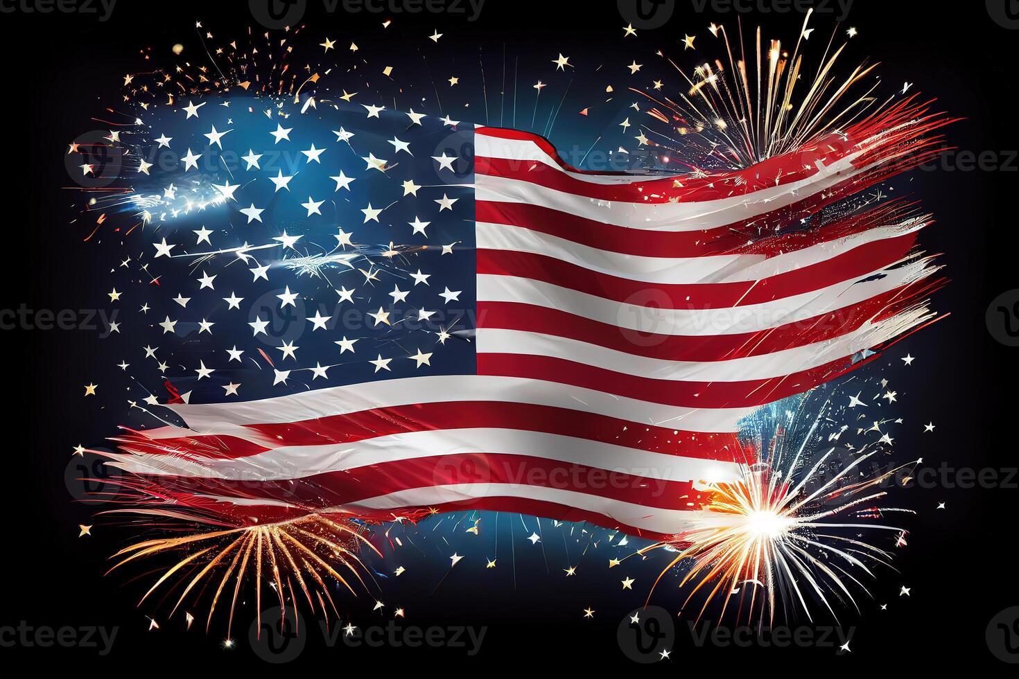 Happy labor day, American flag with firework display background. photo