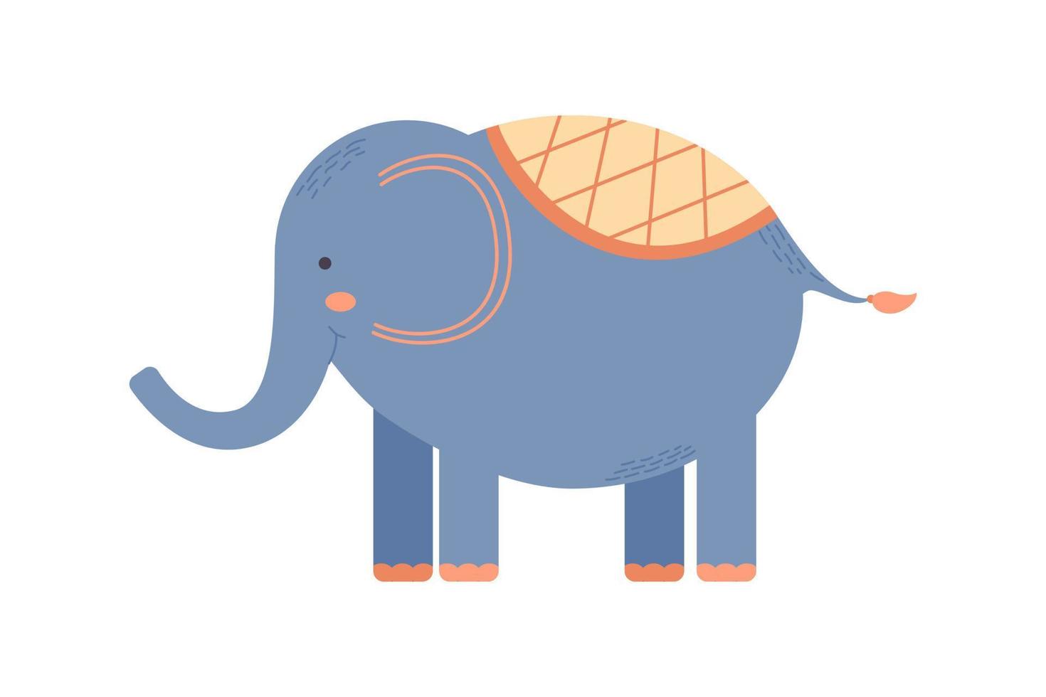 Cute little elephant in cartoon style. African jungle animal. Elephant drawing for printing on fabric, wrapping paper, wallpaper, nursery, baby shower card, greeting card, kids t-shirts, wear. Vector