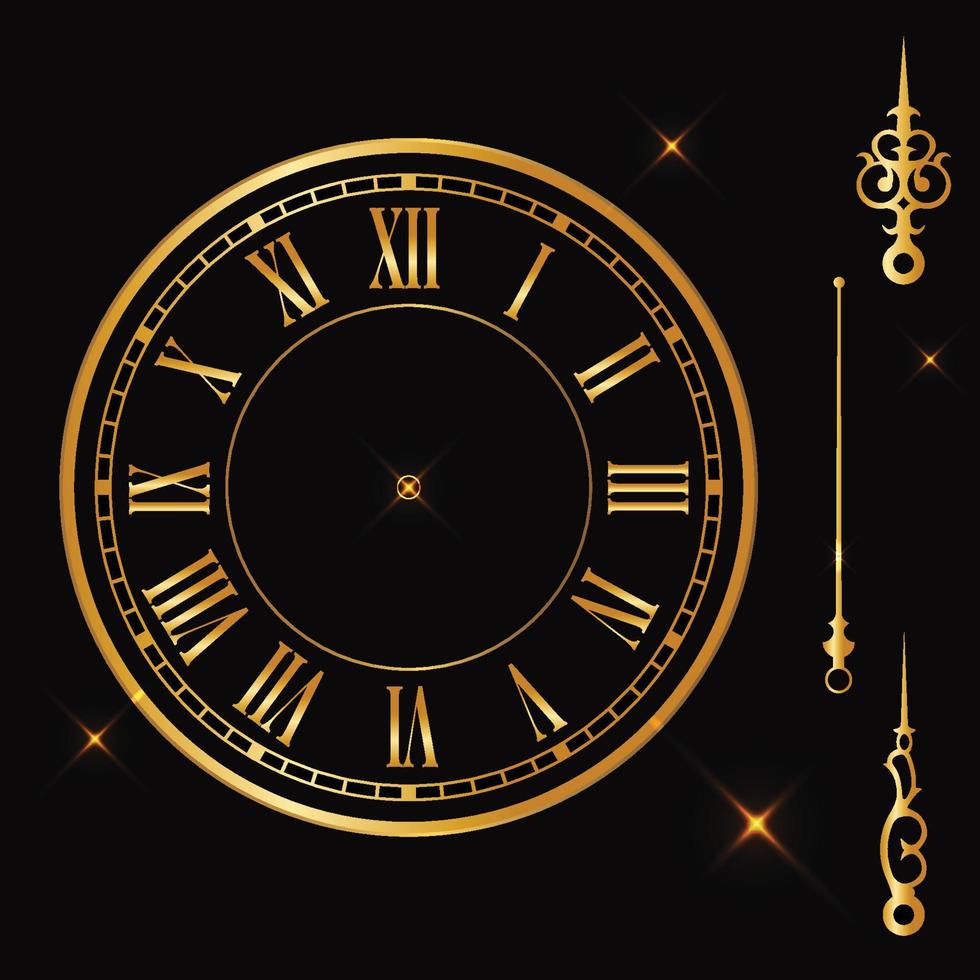 Gold vintage clock with Roman numeral and countdown midnight vector