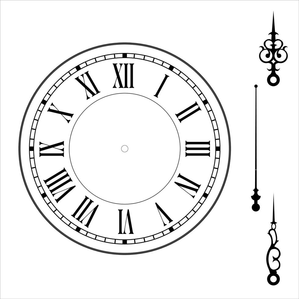 Clásico reloj con romano numerales aislado en blanco antecedentes vector