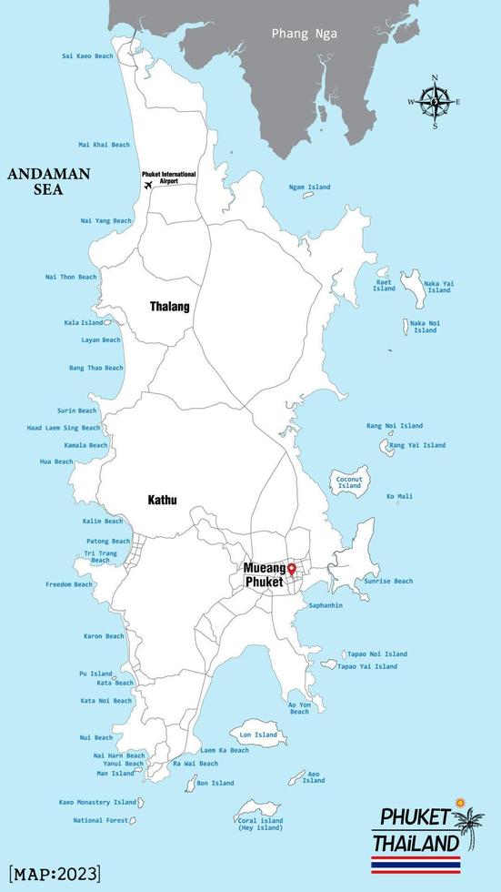 Phuket Thailand Travel vector illustration, scribble sketch Phuket island map.