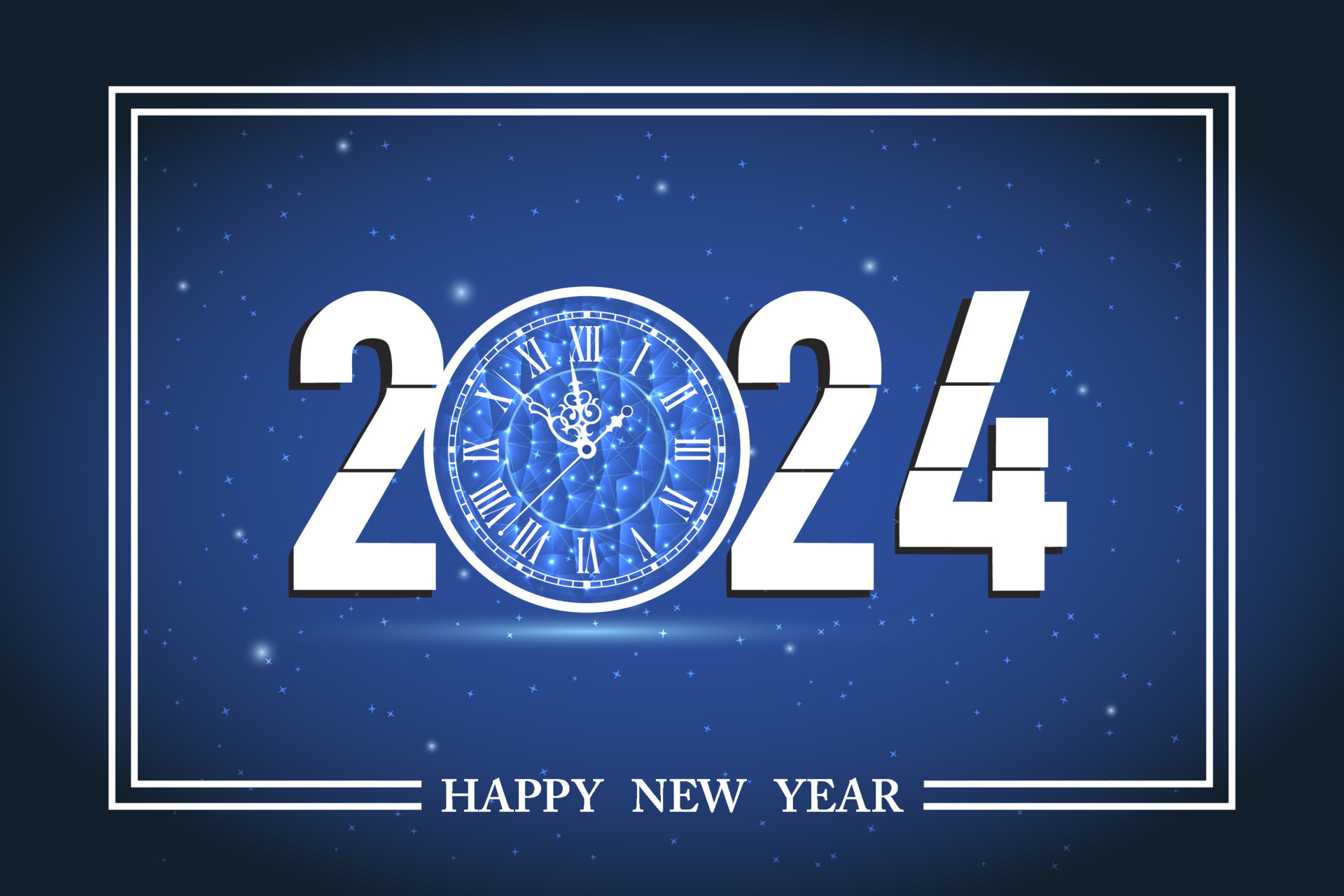 2024 Abstract blue low poly clock and number 2024 with Geometric