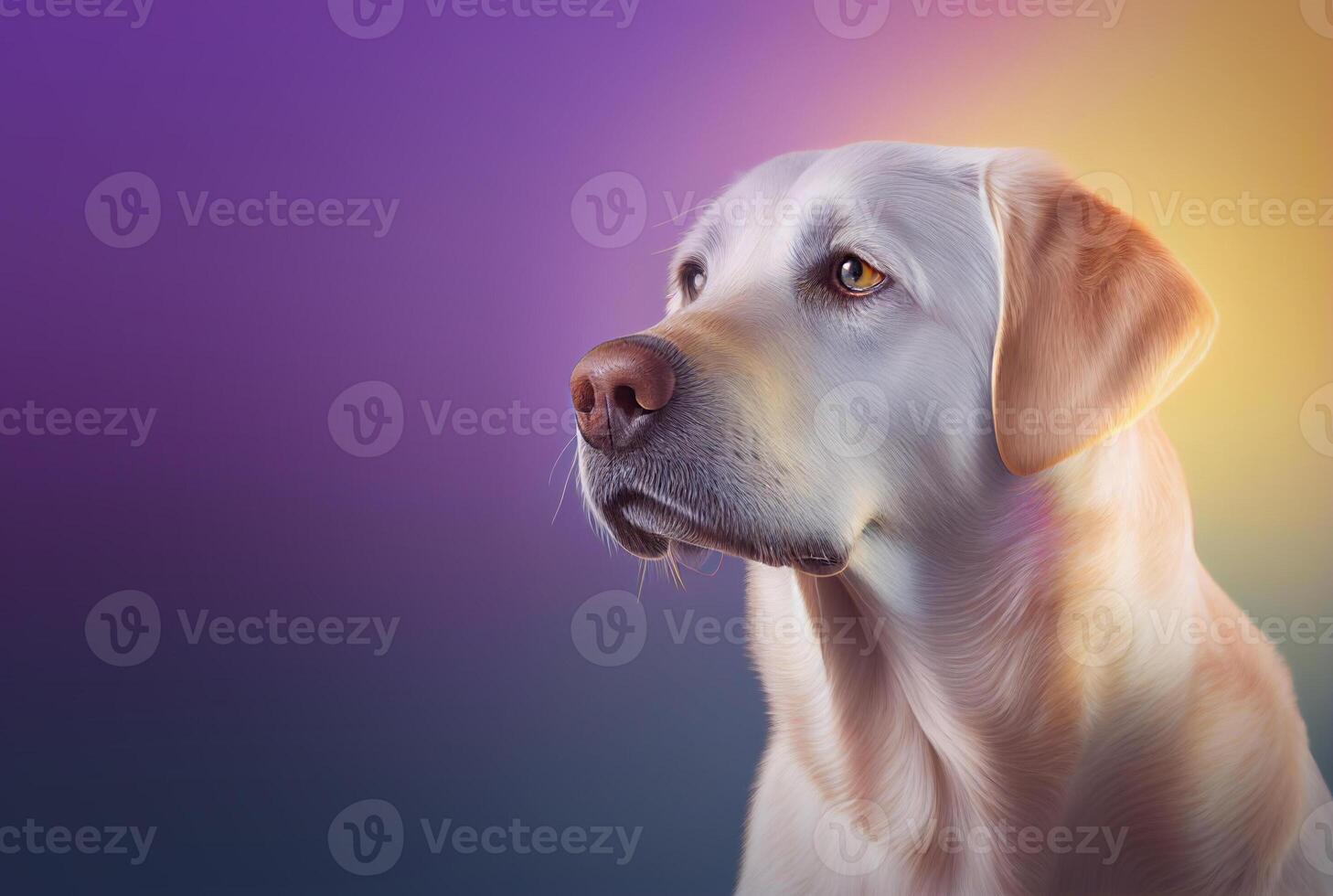 Yellow Labrador Retriever Dog on Purple Background photo