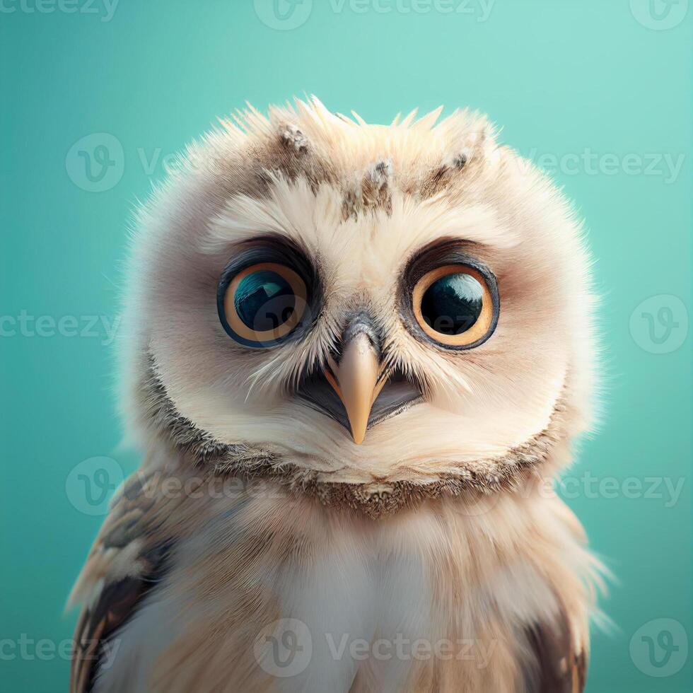 Baby Owl On Green Background photo