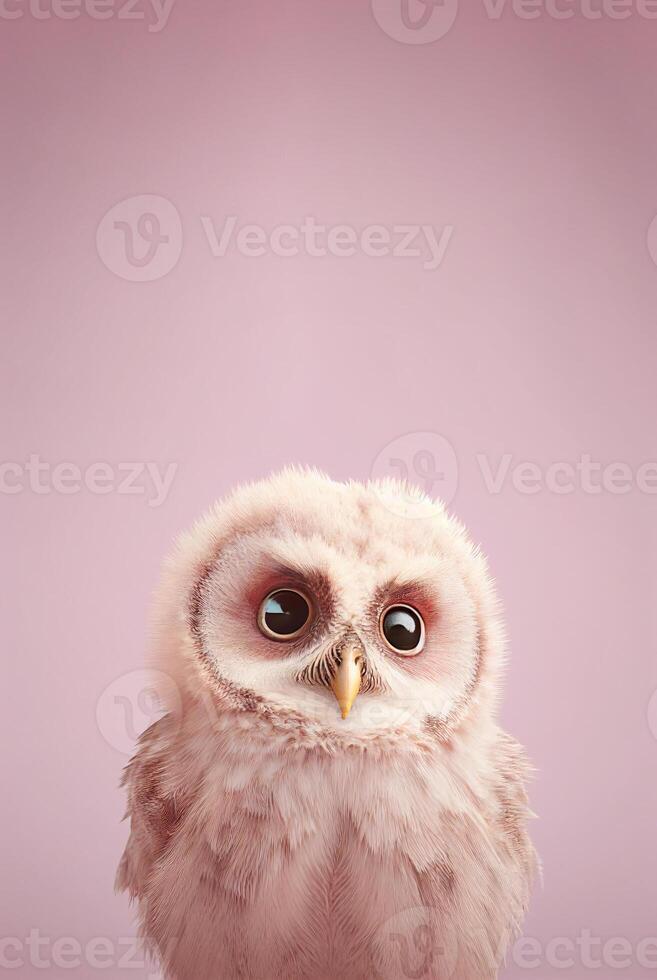 Baby Owl on Pink Background photo