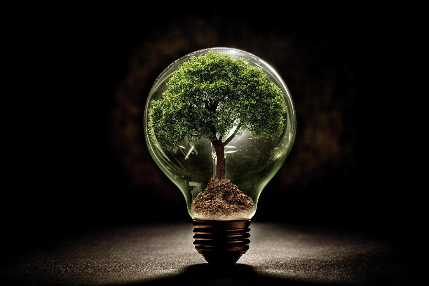 A green tree is depicted inside a light bulb, alongside an energy resources icon, representing the importance of electricity and energy conservation photo