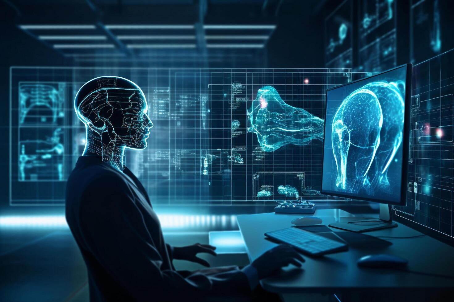 The concept of artificial intelligence AI in healthcare. Its ability to aid in more precise disease diagnosis photo