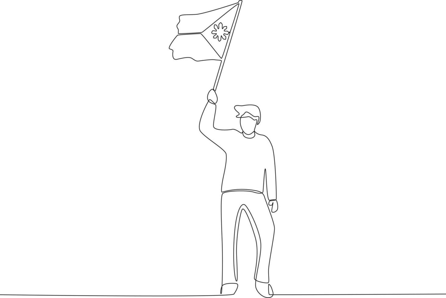 A happy man raises the Philippine flag vector