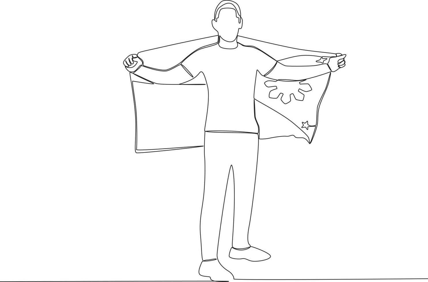 A man holds a Philippine flag on his back vector