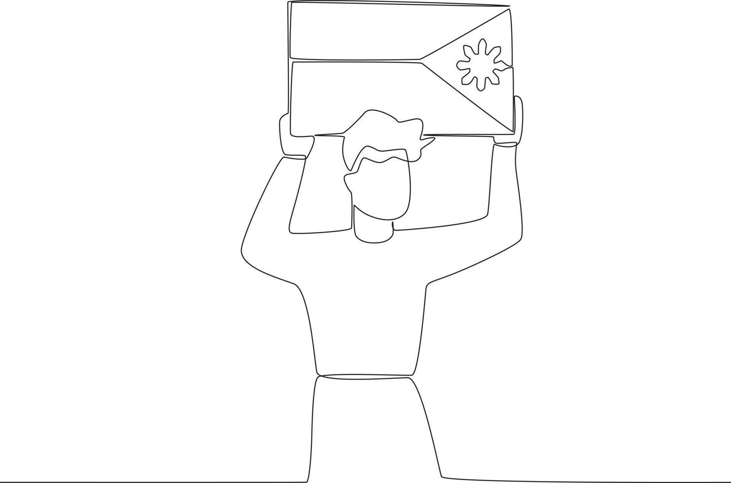 A man holds up a Philippine flag on his head vector