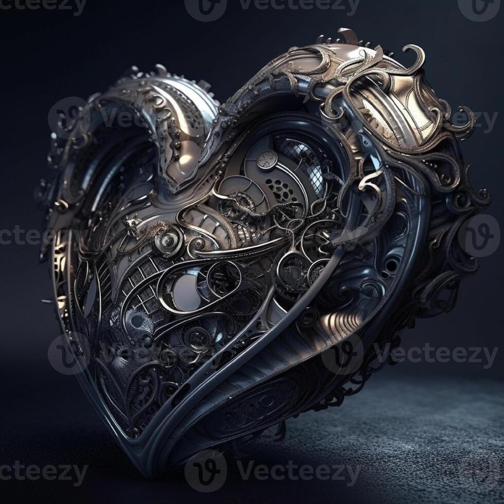 Fantasy mechanical heart, digital illustration, . Valentines day concept photo