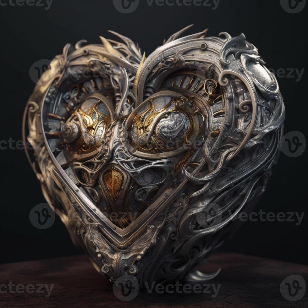 Fantasy mechanical heart, digital illustration, . Valentines day concept photo