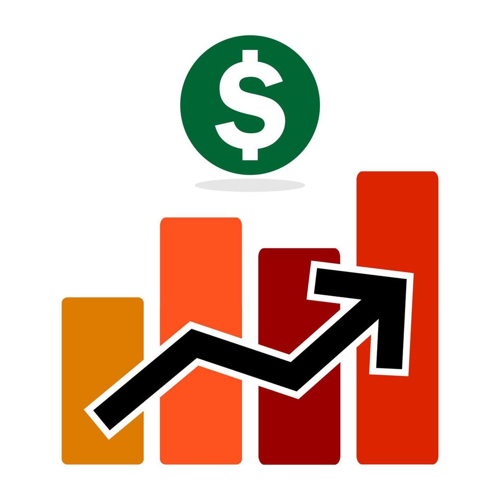 Increasing line graph with dollar currency symbol isolated on white background. Growth illustration for sales, income, revenue, gain, marketing, and earning. vector