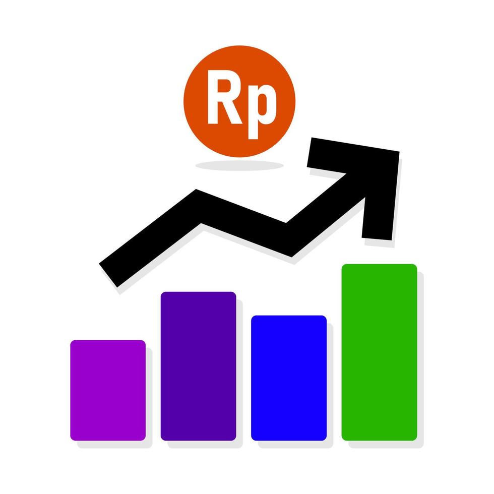 Increasing line graph with Indonesian currency symbol, Rupiah. Growth illustration for sales, income, profit, earning, revenue, and marketing. vector