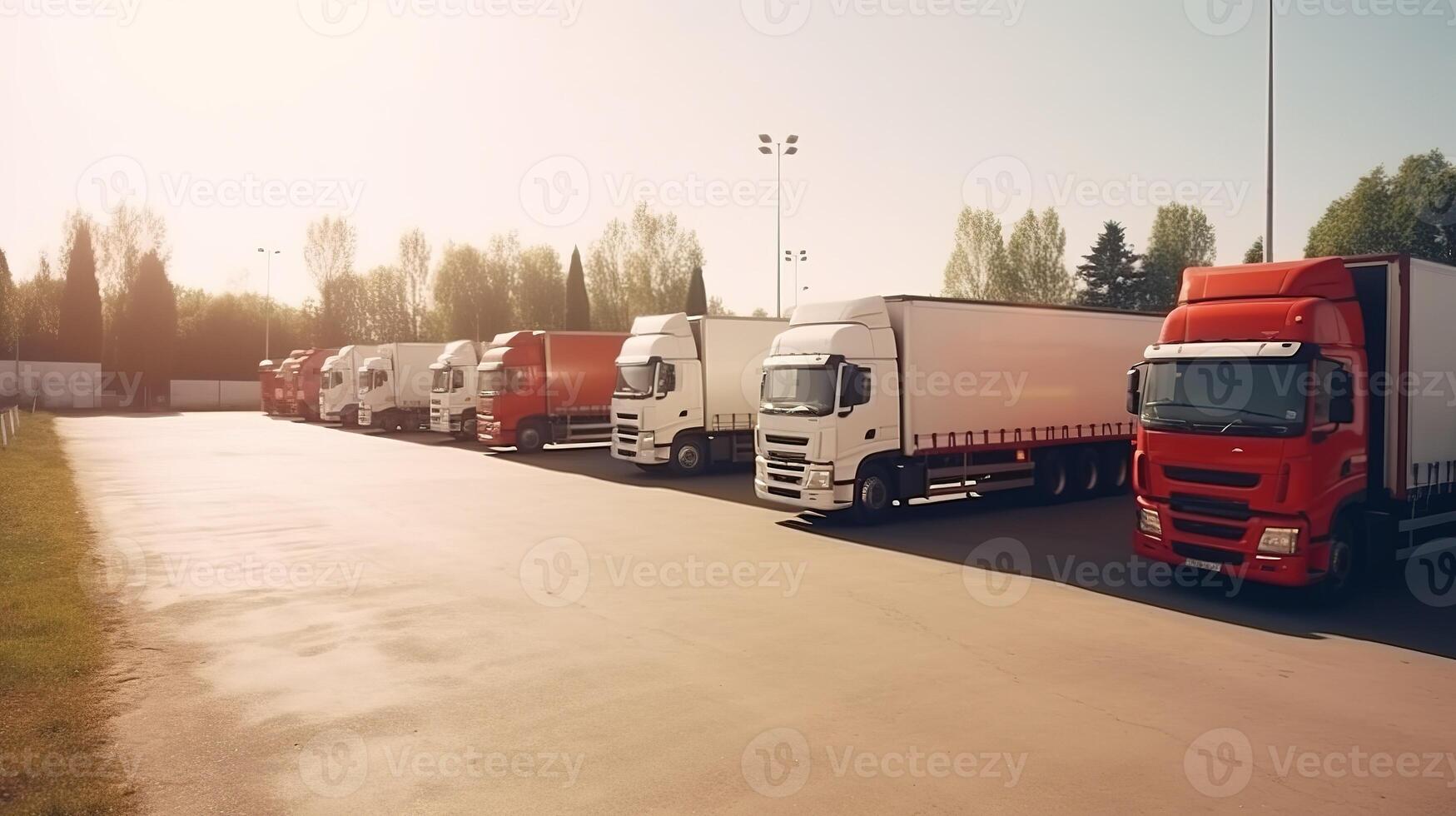 Semi Trailer Trucks in Logistics and Transportation Industry. photo