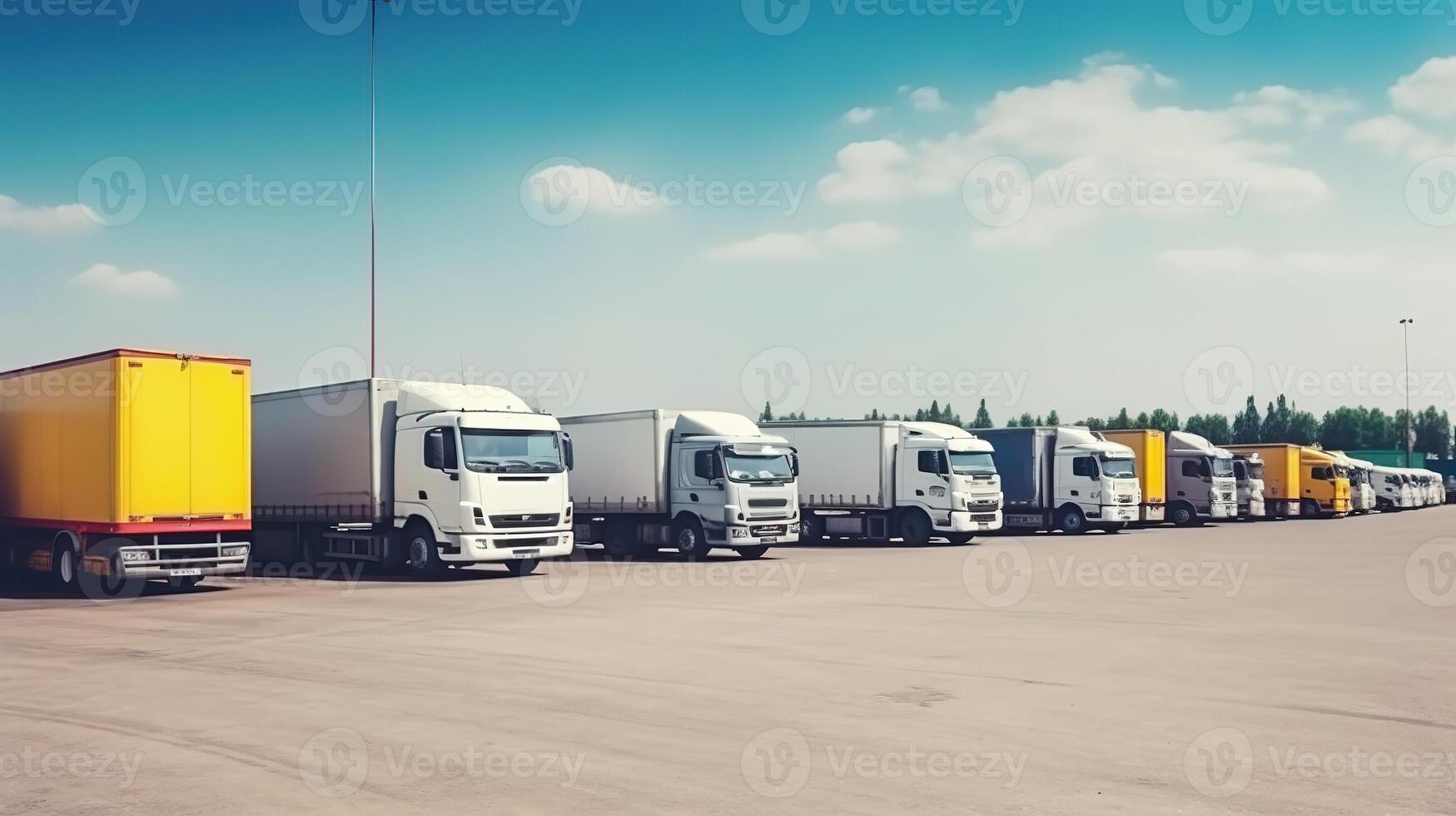 Semi Trailer Trucks in Logistics and Transportation Industry. photo