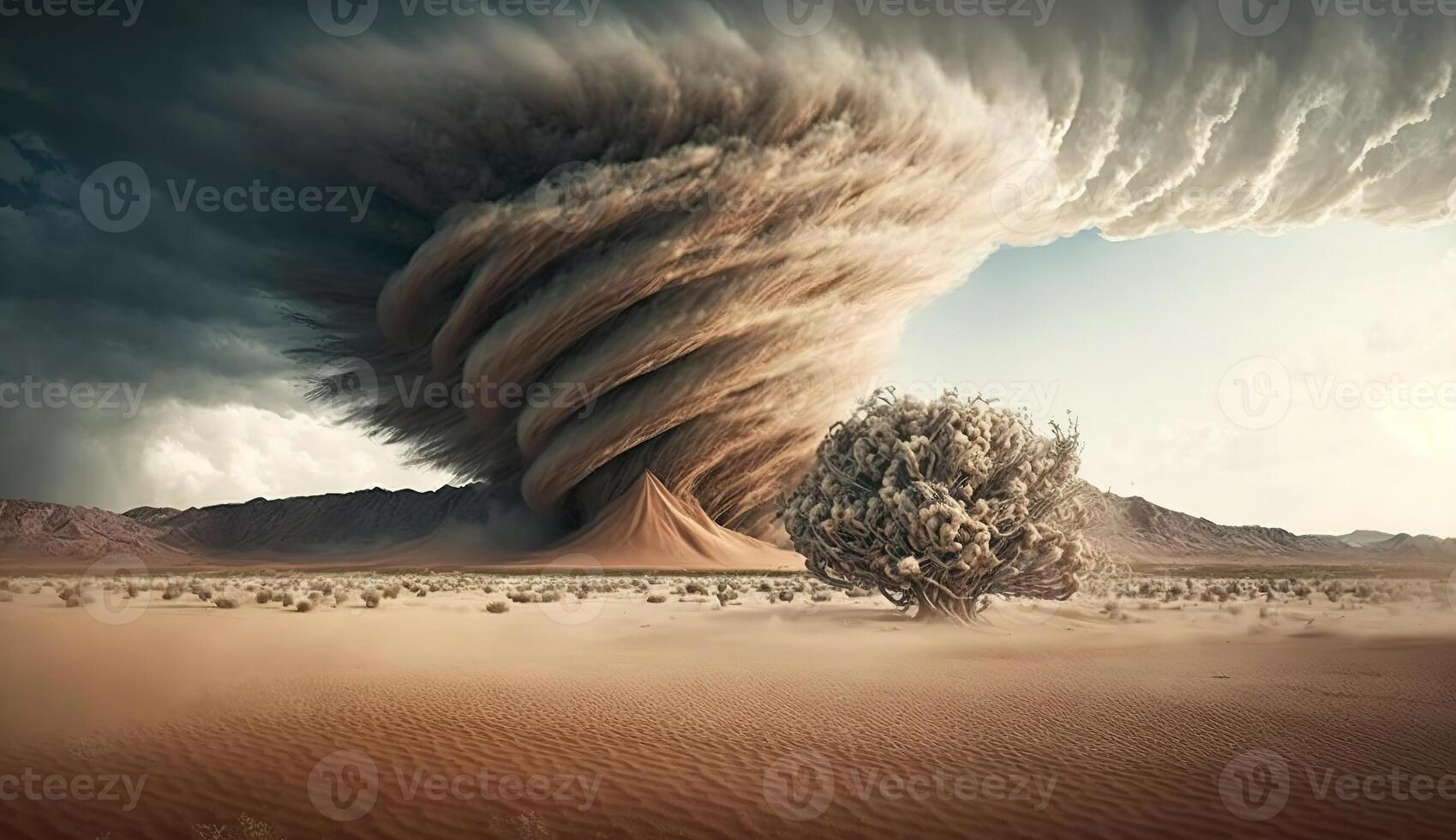 Massive Tornado Ravages Desert Landscape. photo