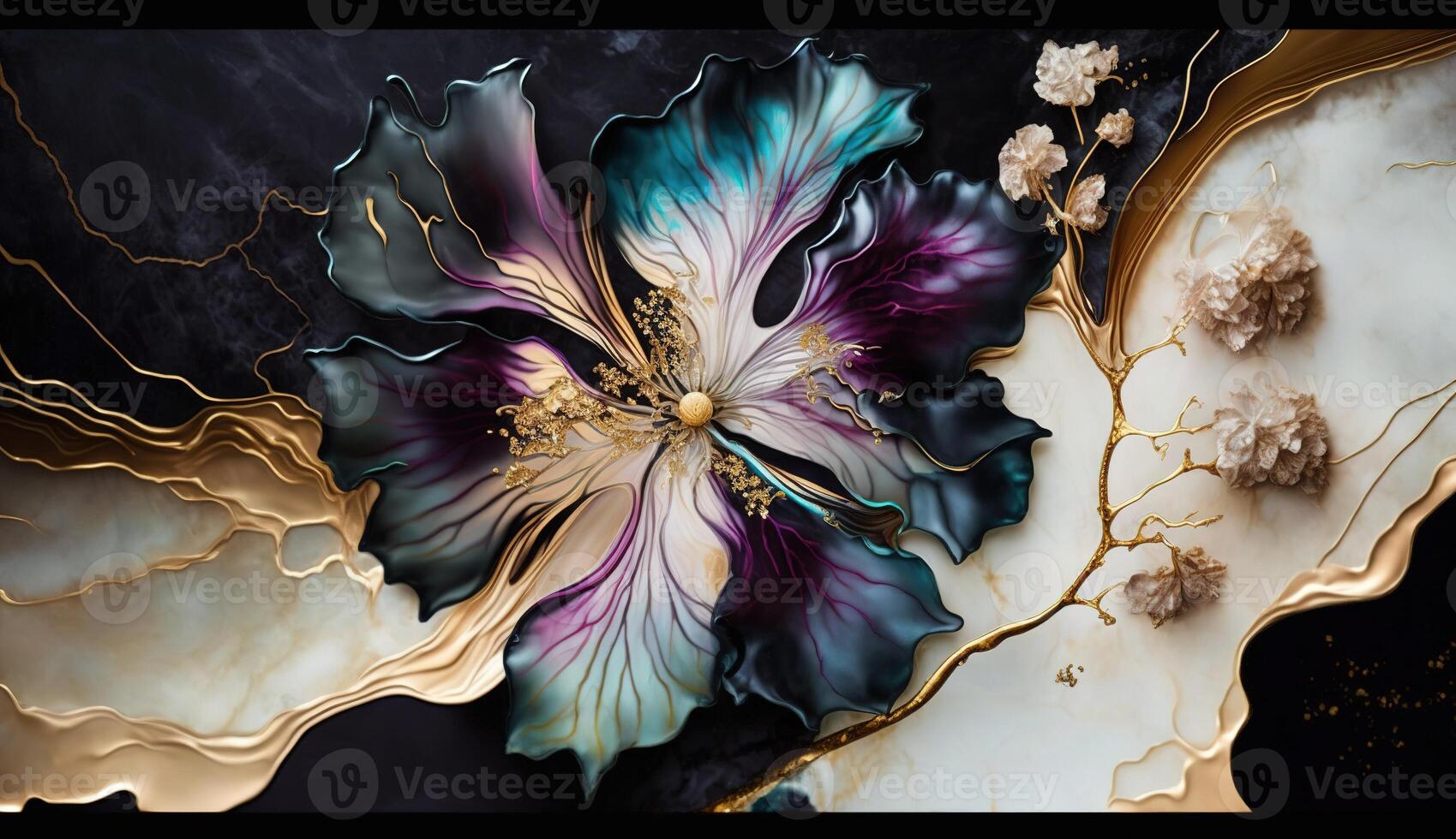 Abstract fluid ink flower. photo
