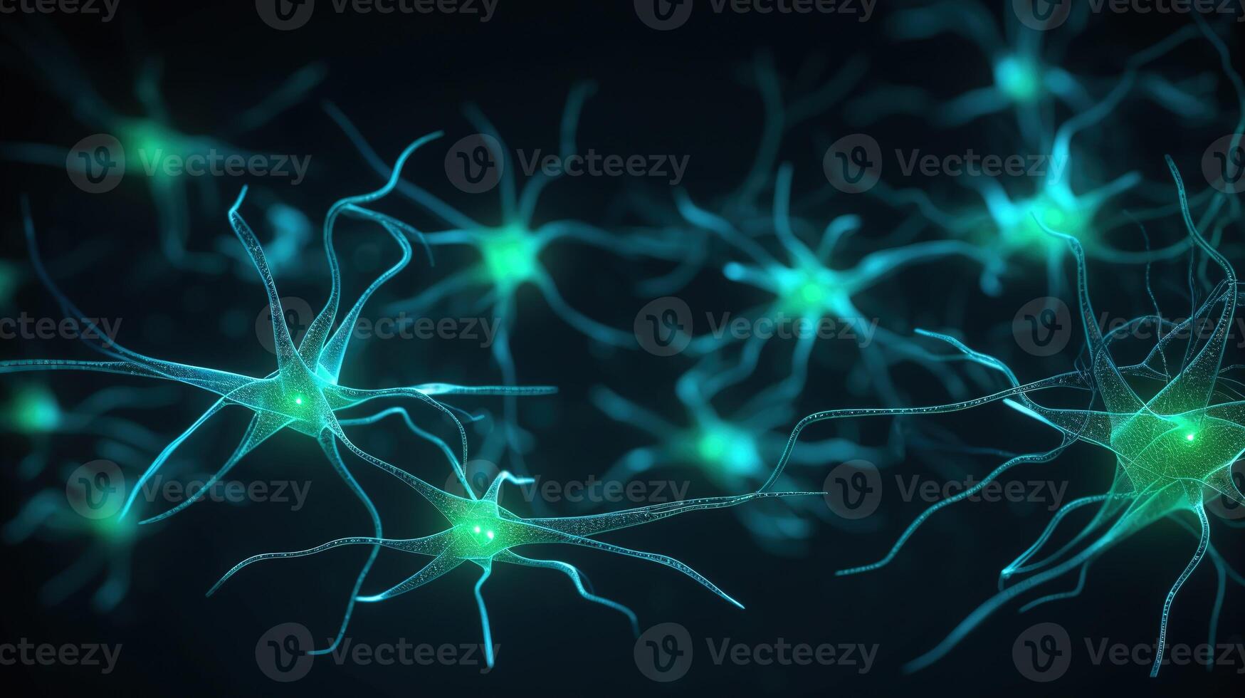 Neurons and Synapses Sending Signals in Glowing Network. photo