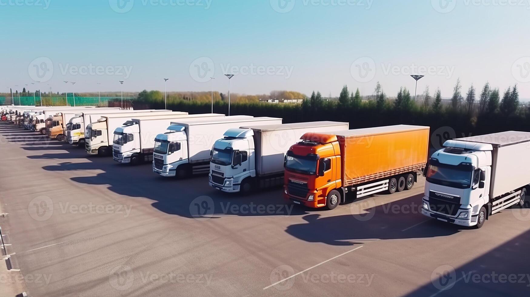 Semi Trailer Trucks in Logistics and Transportation Industry. photo