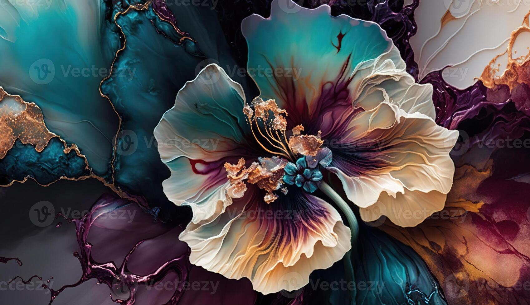 Abstract fluid ink flower. photo