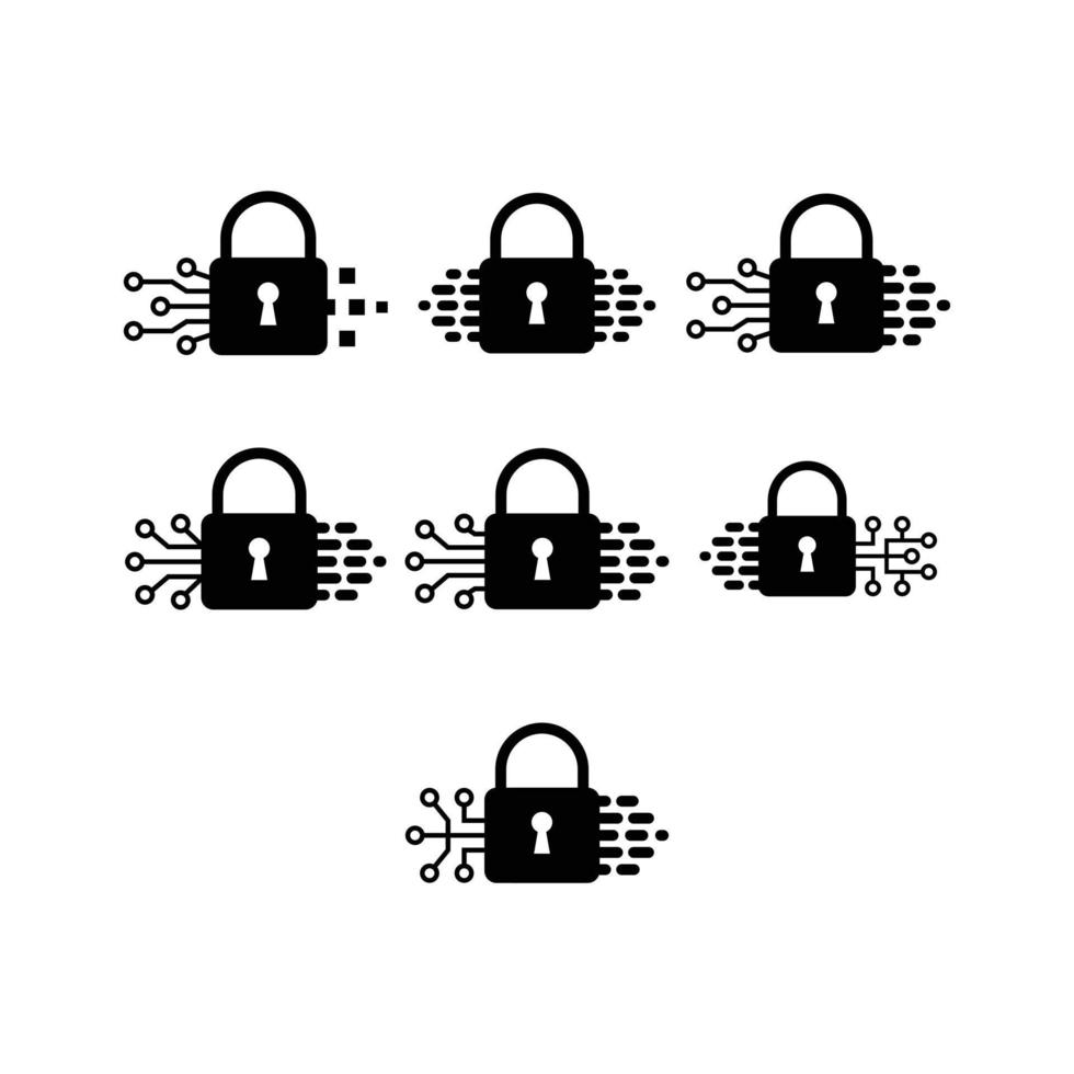 Seven Sample of Engineering Safe And Secure Tech Logo, Icon Vector Illustration Template Black And White.