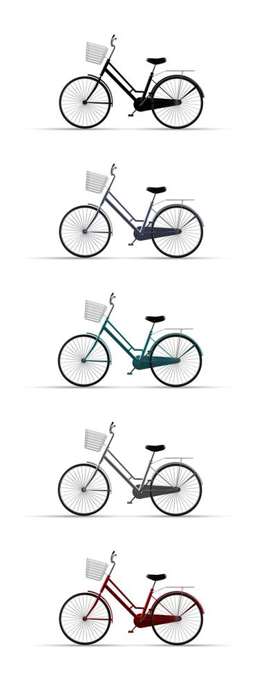 Cartoon bicycles set multi-color for women 3D rendering classic style color isolated on white background with clipping path. 3D render illustration design photo